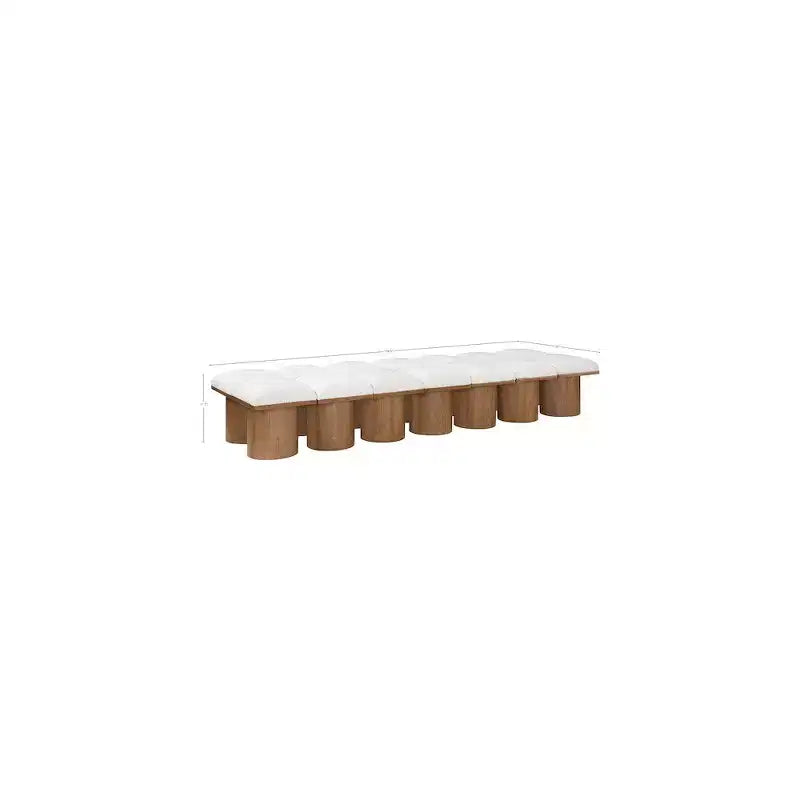 Panca in tessuto bouclé color crema, imbottita, struttura in legno di noce, 1 posto