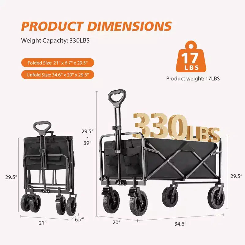 Carrello pieghevole grande nero, per 1 persona