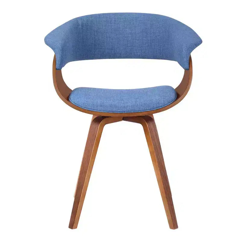 Poltrona Mid-Century in tessuto blu, struttura in legno di noce, 1 posto
