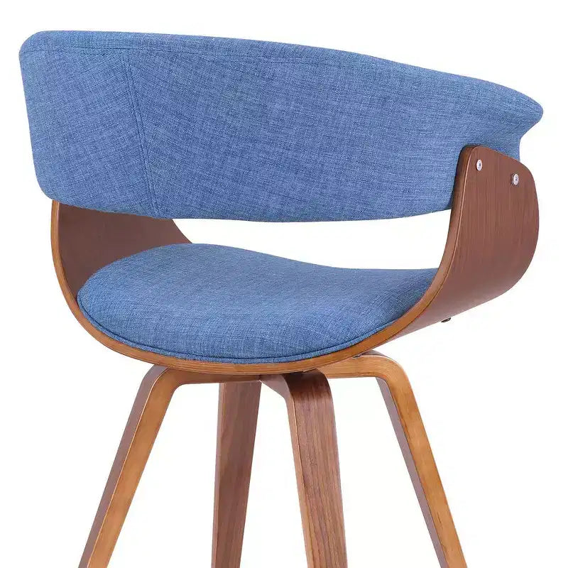 Poltrona Mid-Century in tessuto blu, struttura in legno di noce, 1 posto