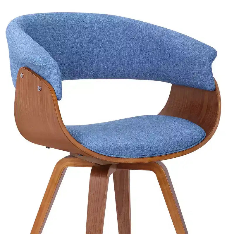 Poltrona Mid-Century in tessuto blu, struttura in legno di noce, 1 posto
