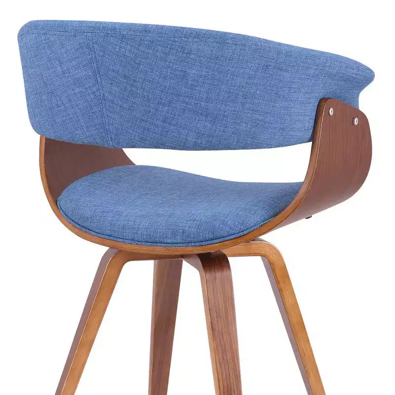 Poltrona Mid-Century in tessuto blu, struttura in legno di noce, 1 posto