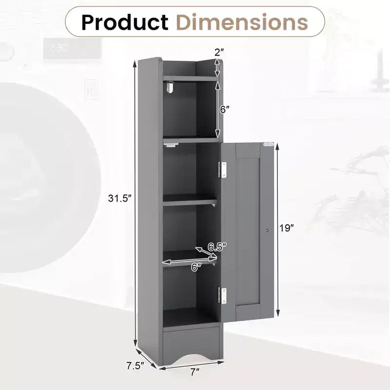 Mobile Contenitore da Bagno Stretto Nero/Grigio/Bianco con Anta, a Colonna a 5 Ripiani, Montaggio 1 Persona