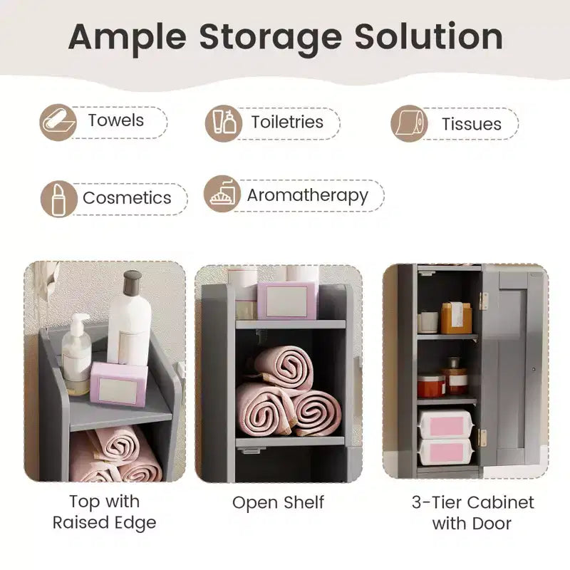 Mobile Contenitore da Bagno Stretto Nero/Grigio/Bianco con Anta, a Colonna a 5 Ripiani, Montaggio 1 Persona