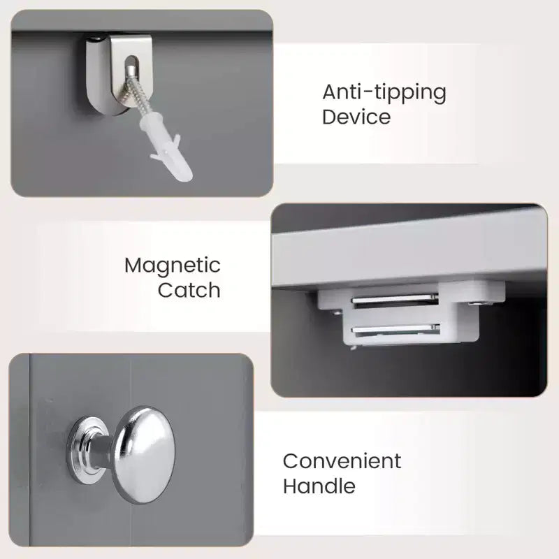 Mobile Contenitore da Bagno Stretto Nero/Grigio/Bianco con Anta, a Colonna a 5 Ripiani, Montaggio 1 Persona