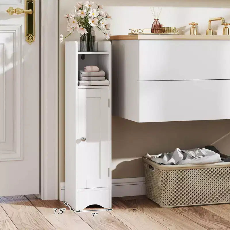 Mobile Contenitore da Bagno Stretto Nero/Grigio/Bianco con Anta, a Colonna a 5 Ripiani, Montaggio 1 Persona