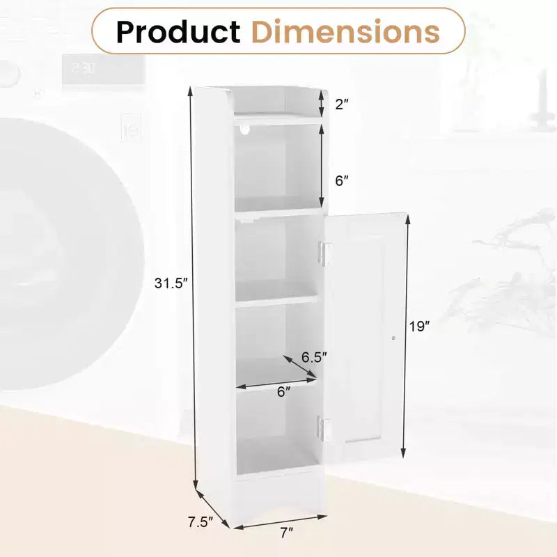 Mobile Contenitore da Bagno Stretto Nero/Grigio/Bianco con Anta, a Colonna a 5 Ripiani, Montaggio 1 Persona