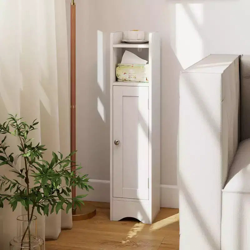 Mobile Contenitore da Bagno Stretto Nero/Grigio/Bianco con Anta, a Colonna a 5 Ripiani, Montaggio 1 Persona