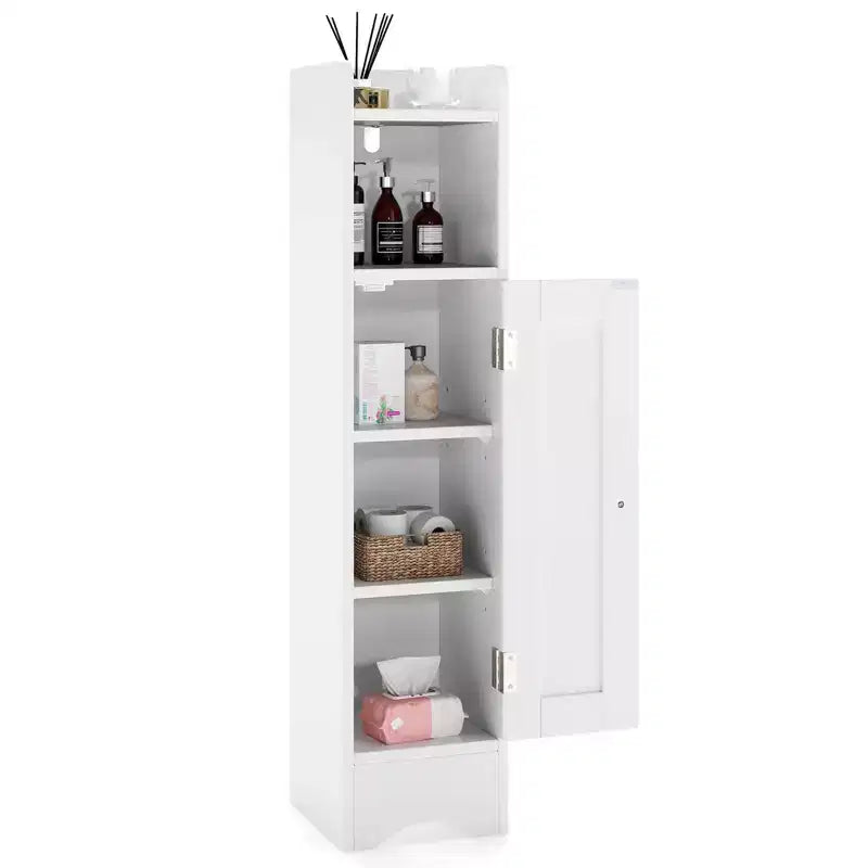 Mobile Contenitore da Bagno Stretto Nero/Grigio/Bianco con Anta, a Colonna a 5 Ripiani, Montaggio 1 Persona