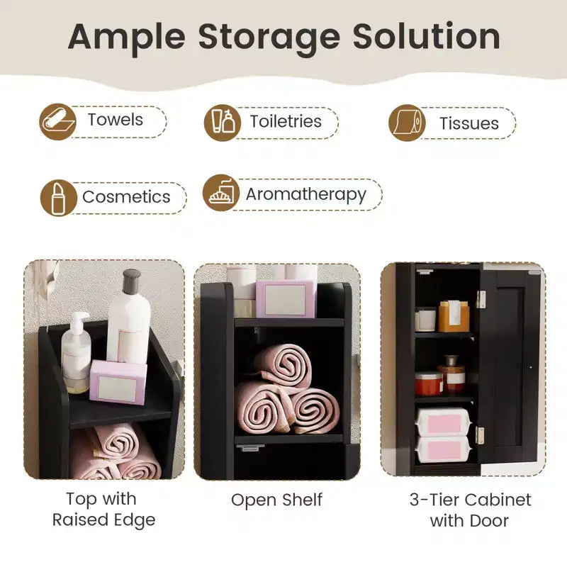 Mobile Contenitore da Bagno Stretto Nero/Grigio/Bianco con Anta, a Colonna a 5 Ripiani, Montaggio 1 Persona