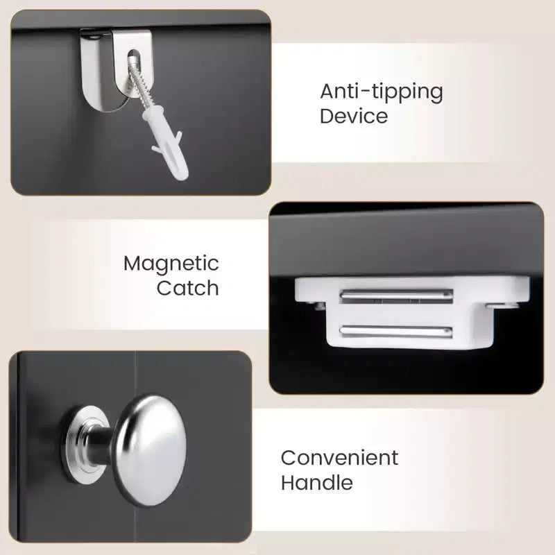 Mobile Contenitore da Bagno Stretto Nero/Grigio/Bianco con Anta, a Colonna a 5 Ripiani, Montaggio 1 Persona