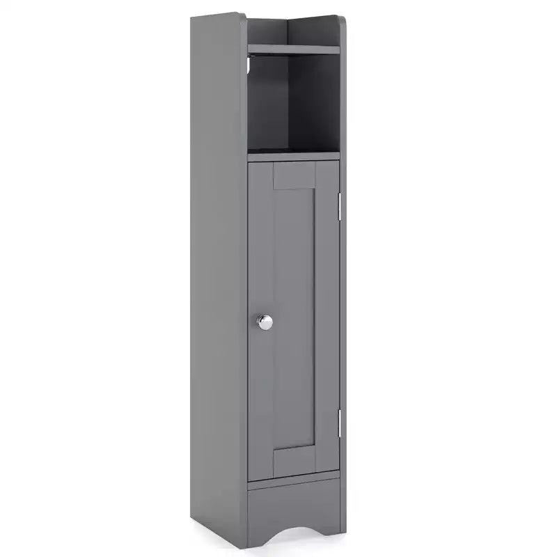 Mobile Contenitore da Bagno Stretto Nero/Grigio/Bianco con Anta, a Colonna a 5 Ripiani, Montaggio 1 Persona
