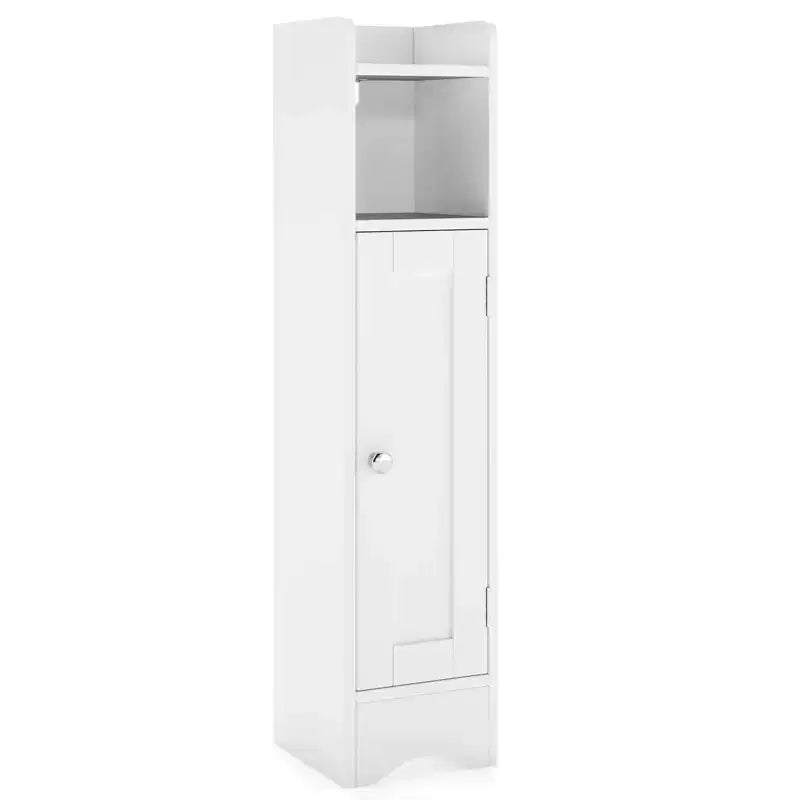 Mobile Contenitore da Bagno Stretto Nero/Grigio/Bianco con Anta, a Colonna a 5 Ripiani, Montaggio 1 Persona