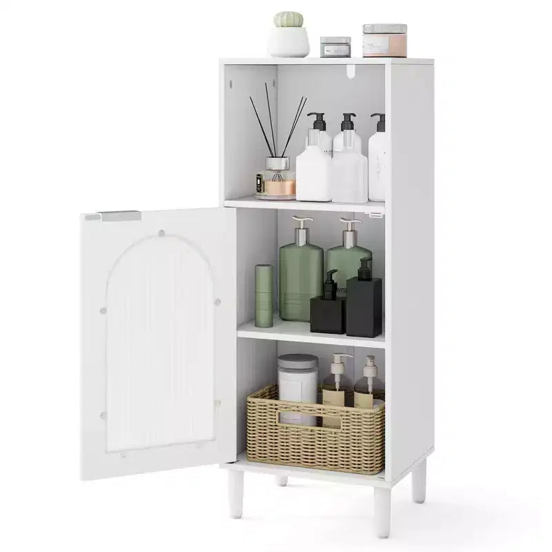 Costway Bathroom Floor Cabinet Wood Side Storage Organizer with Adjustable Shelf White/Black/Gray/Natural