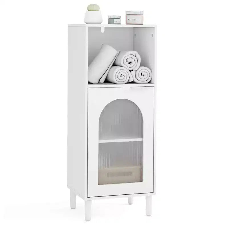 Mobiletto da bagno bianco/nero/grigio/legno naturale con anta in vetro, organizer singolo