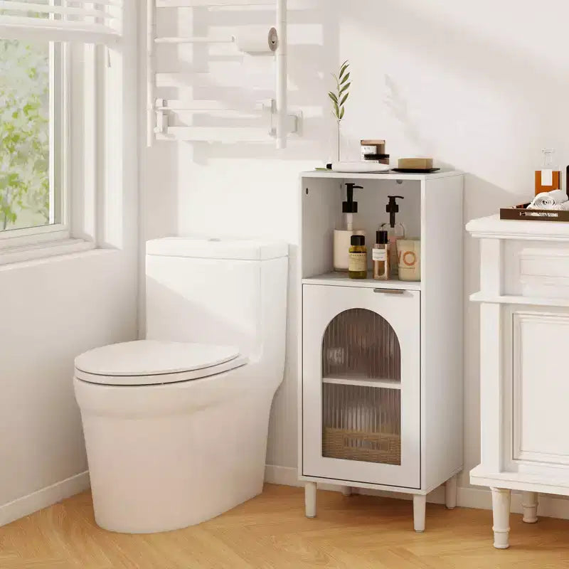 Mobiletto da bagno bianco/nero/grigio/legno naturale con anta in vetro, organizer singolo