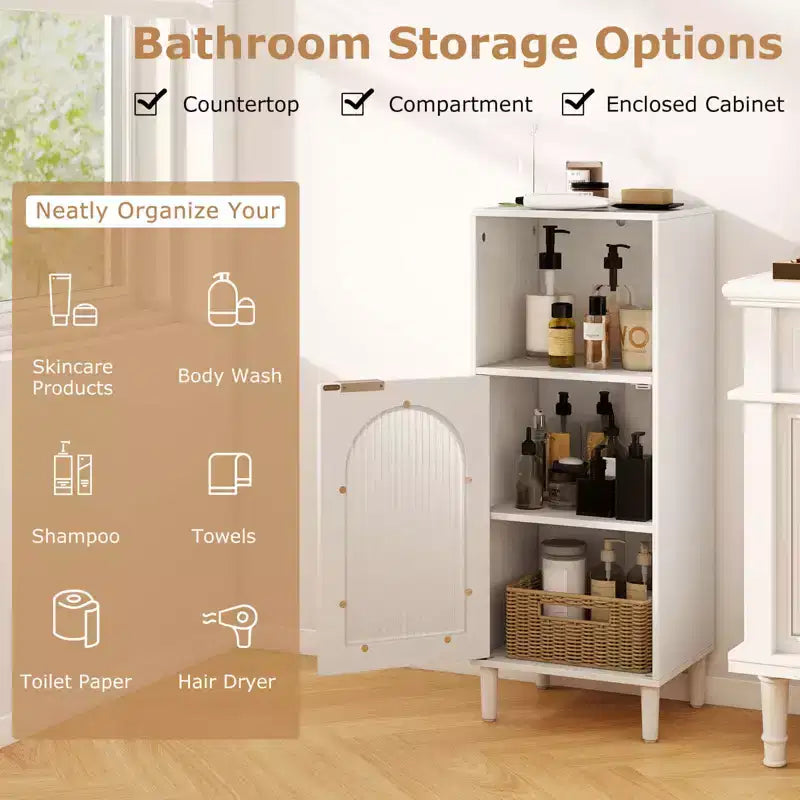Mobiletto da bagno bianco/nero/grigio/legno naturale con anta in vetro, organizer singolo