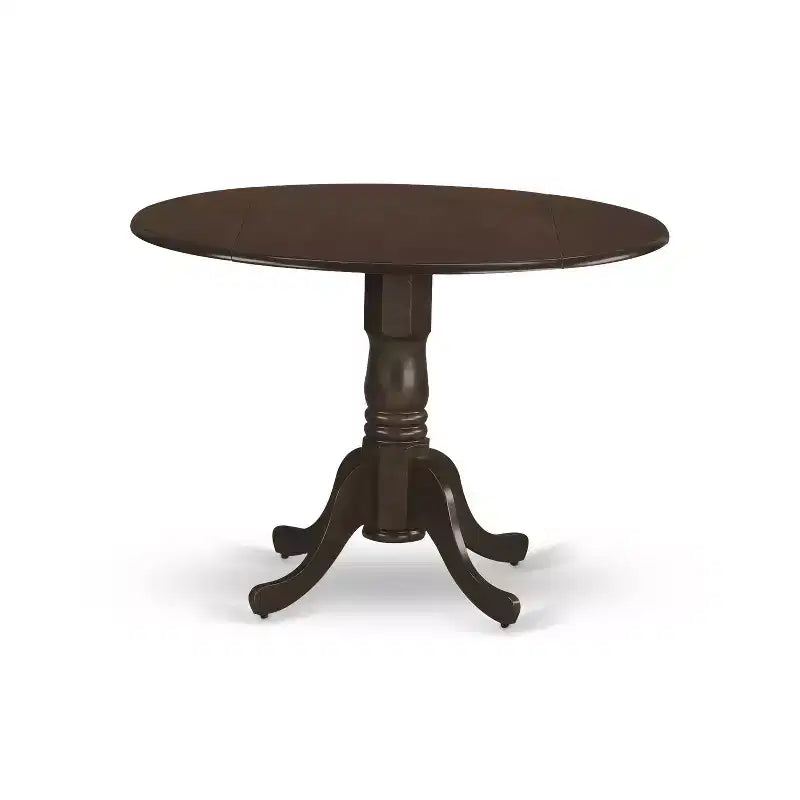 Set tavolo da pranzo rotondo a ribalta color caffè espresso, 4 posti, 5 pezzi
