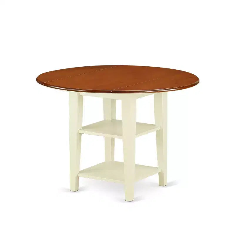 Set da pranzo rotondo da 3 pezzi per 2 persone, ciliegio e crema, moderno di metà secolo