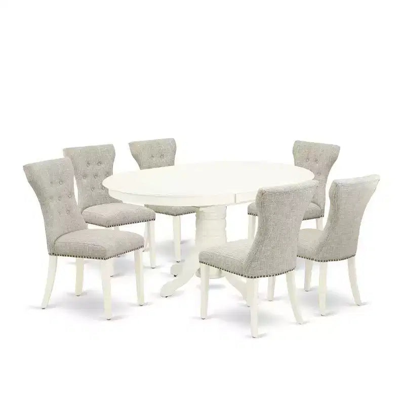 Set da Pranzo Ovale Lino Bianco, 7 Pezzi, 6 Posti