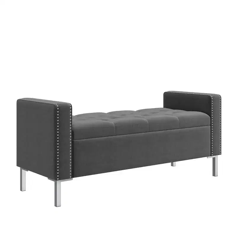 Pouf portaoggetti trapuntato quadrato, 1 posto, blu scuro / grigio / azzurro