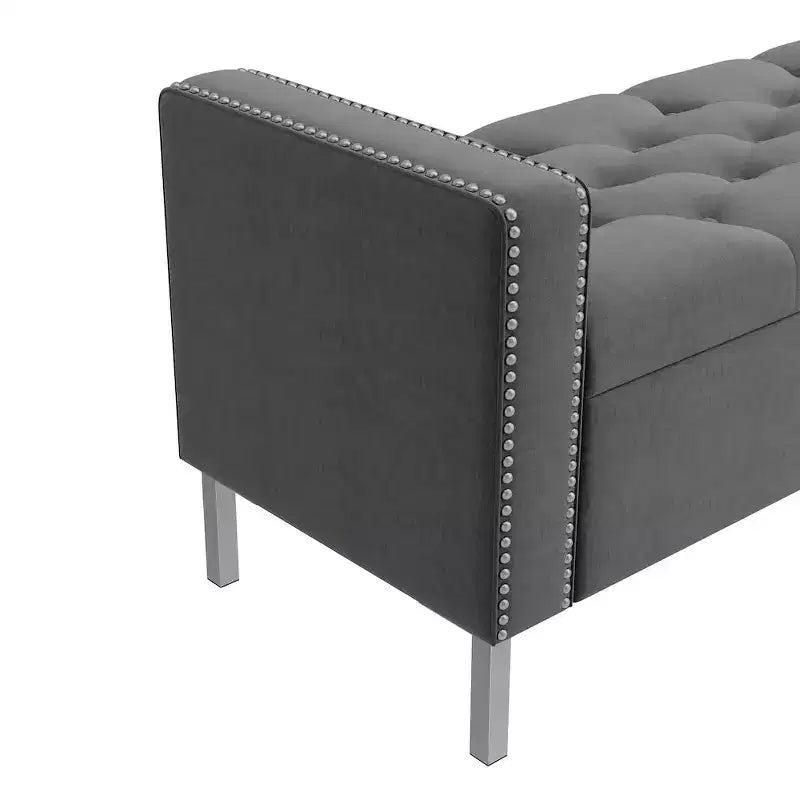 Pouf portaoggetti trapuntato quadrato, 1 posto, blu scuro / grigio / azzurro