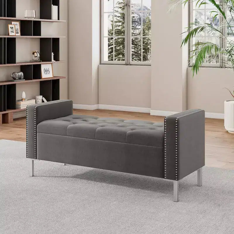 Pouf portaoggetti trapuntato quadrato, 1 posto, blu scuro / grigio / azzurro