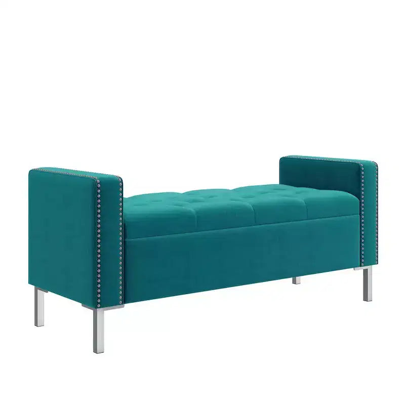 Pouf portaoggetti trapuntato quadrato, 1 posto, blu scuro / grigio / azzurro