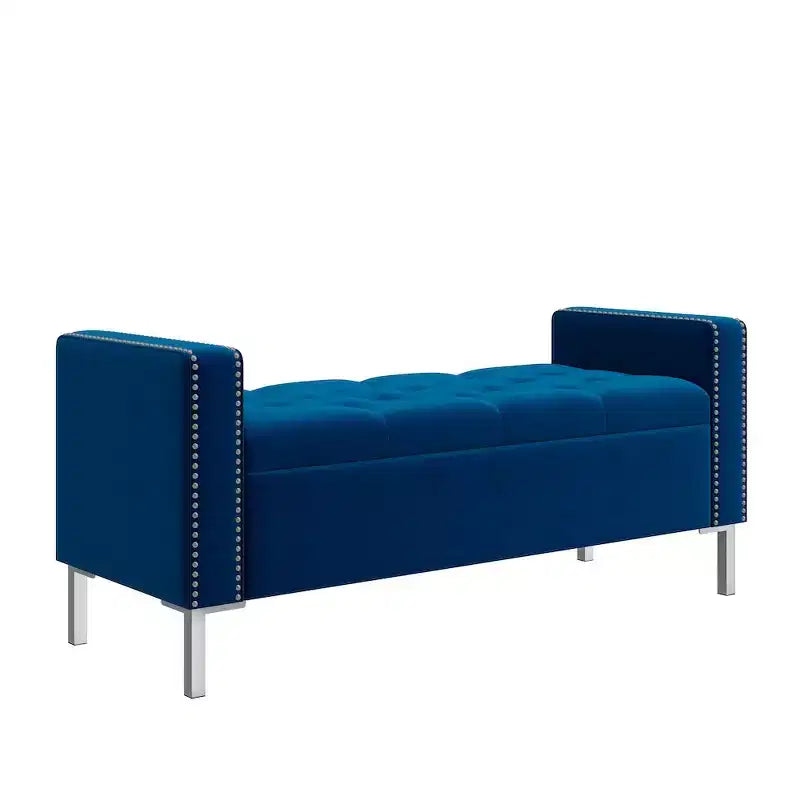 Pouf portaoggetti trapuntato quadrato, 1 posto, blu scuro / grigio / azzurro