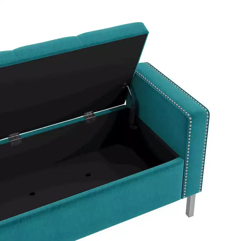 Pouf portaoggetti trapuntato quadrato, 1 posto, blu scuro / grigio / azzurro