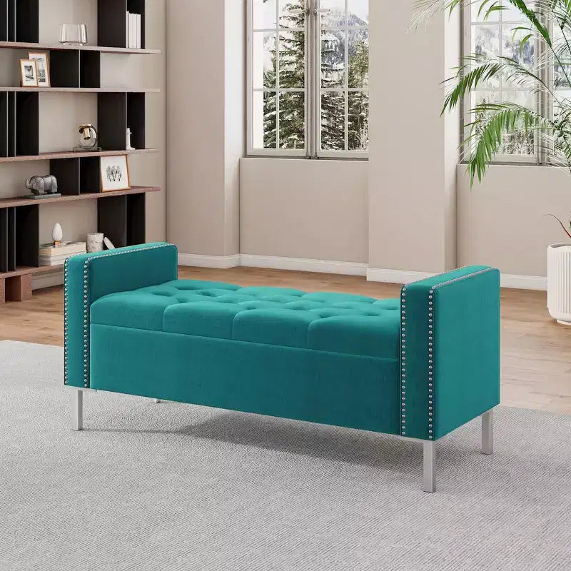 Pouf portaoggetti trapuntato quadrato, 1 posto, blu scuro / grigio / azzurro