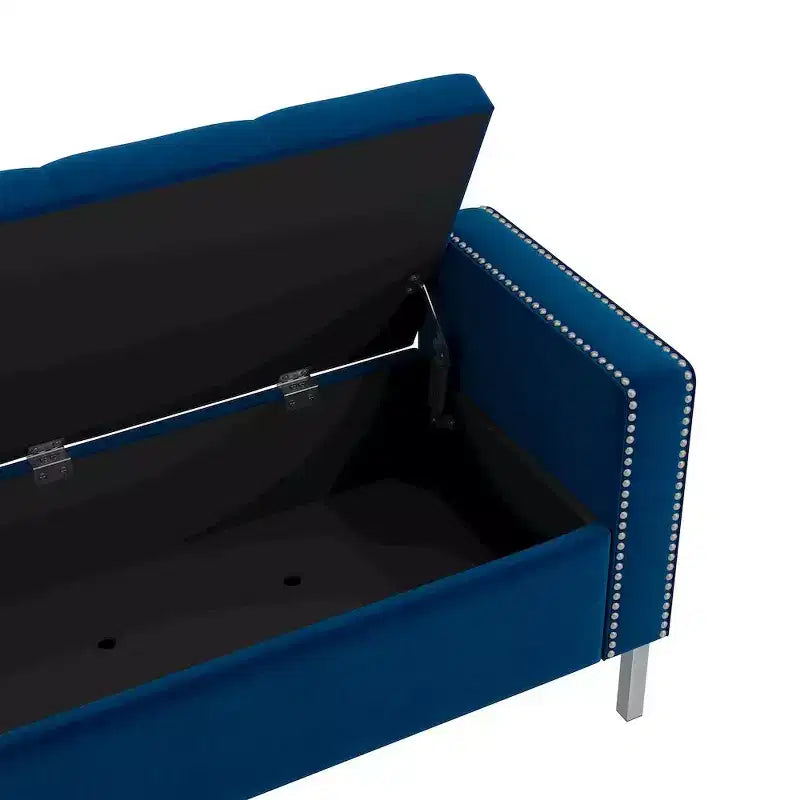 Pouf portaoggetti trapuntato quadrato, 1 posto, blu scuro / grigio / azzurro