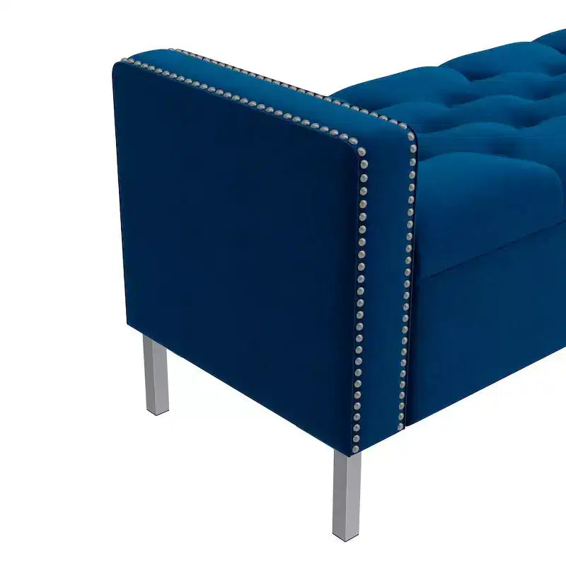 Pouf portaoggetti trapuntato quadrato, 1 posto, blu scuro / grigio / azzurro