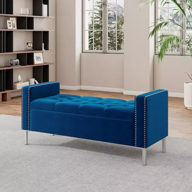 Pouf portaoggetti trapuntato quadrato, 1 posto, blu scuro / grigio / azzurro