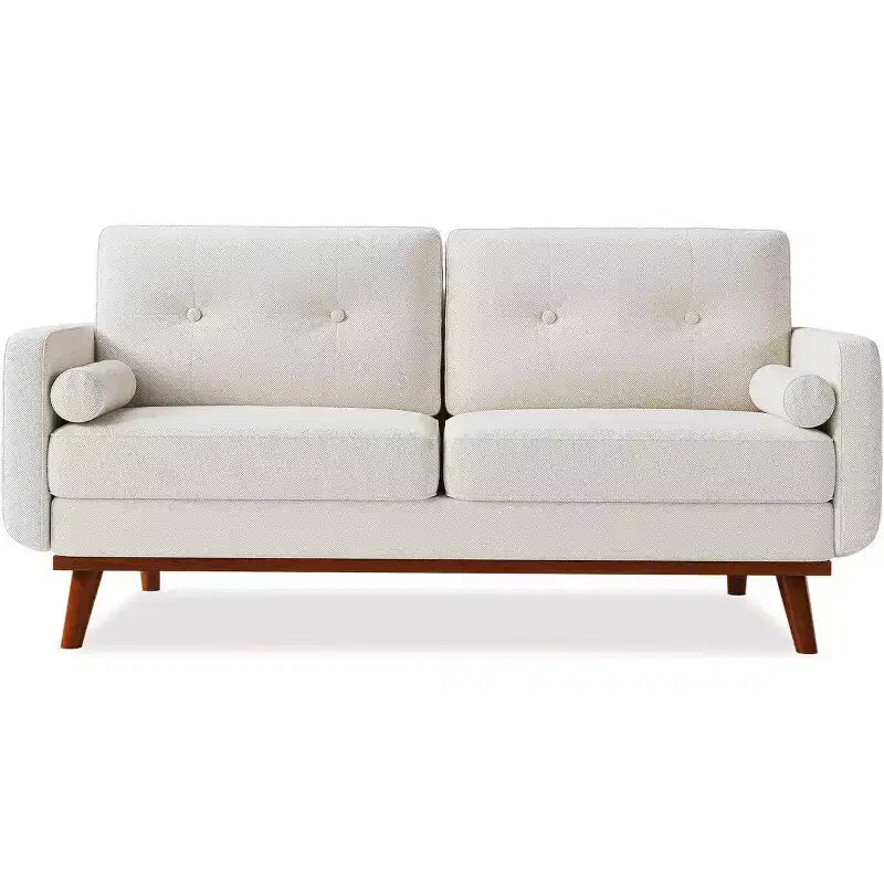 Divanetto Mid-Century a 2-3 Posti in Lana d'Agnello Grigia/Bianco Sporco