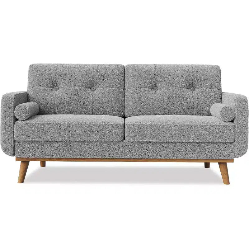 Divanetto Mid-Century a 2-3 Posti in Lana d'Agnello Grigia/Bianco Sporco