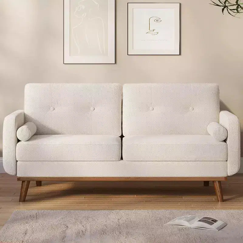 Divanetto Mid-Century a 2-3 Posti in Lana d'Agnello Grigia/Bianco Sporco
