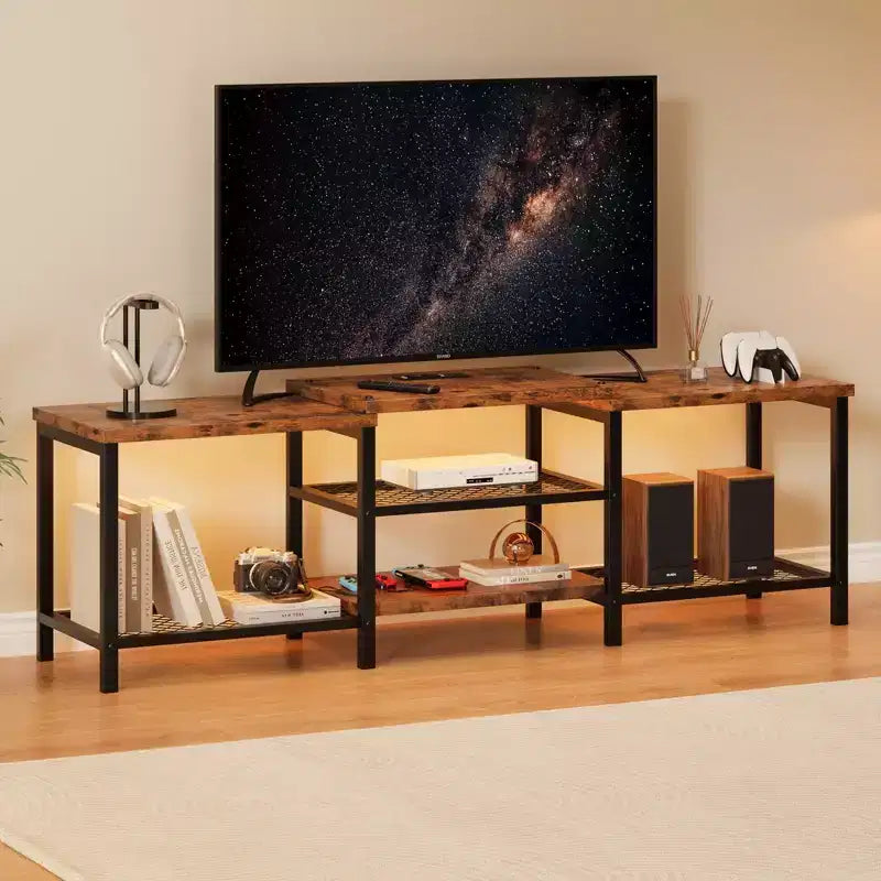 TV Stand to 75 Inch TV, 66.9 Entertainment Center with Power Outlet,TV Media Console Table with 3-Tier Open Storage Shelves for Living Room