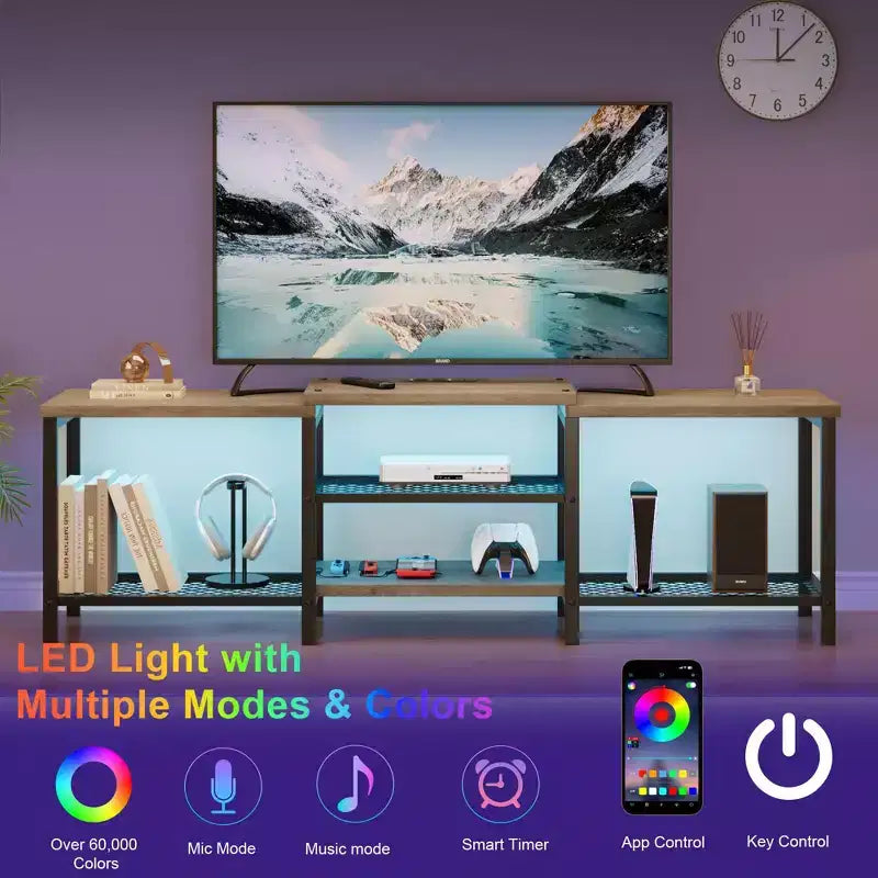 Supporto TV Aperto a 3 Ripiani Marrone/Grigio con Presa di Corrente, Adatto a TV fino a 75", Montaggio da 1 Persona
