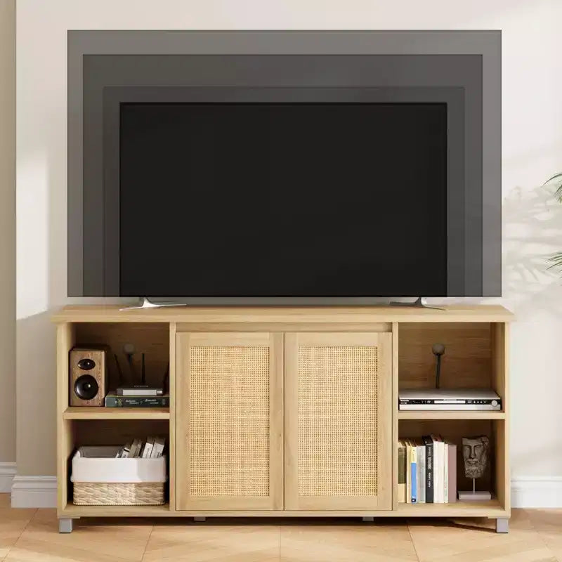 Mobile TV in legno colore Boho Rattan, adatto per TV fino a 70", montaggio con 1 persona