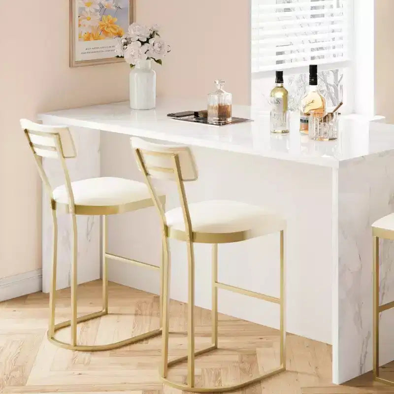 Sgabelli da bancone imbottiti senza braccioli oro/grigio, set da 2