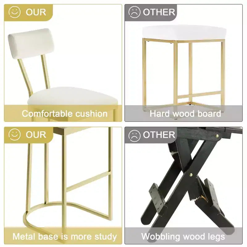 Sgabelli da bancone imbottiti senza braccioli oro/grigio, set da 2