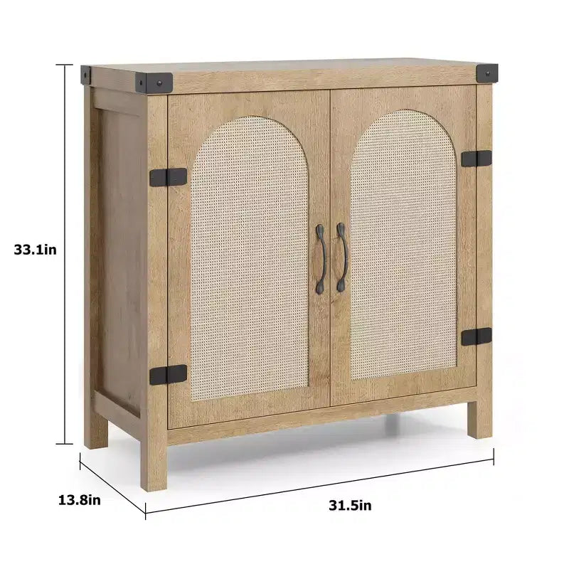Credenza/Mobile Buffet in Rattan Colore Legno/Nero con 2 Ante, Montaggio da una Persona