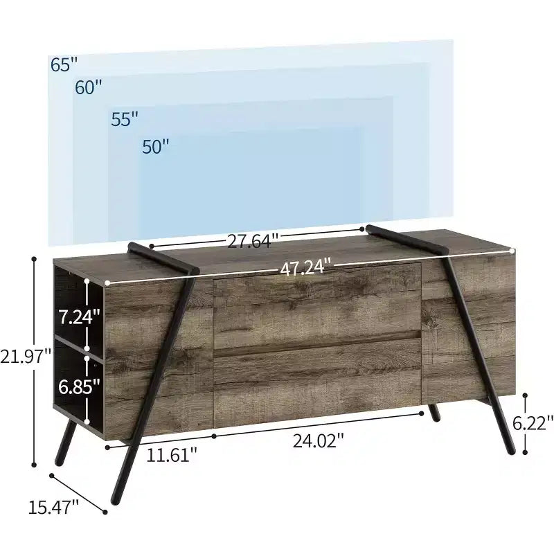 Mobile TV Rovere/Marrone con 2 Cassetti e Ripiano Regolabile, Gambe a U, Adatto a TV da 47"–55", Montaggio a 1 Persona