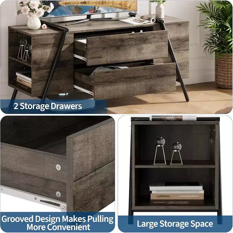 Mobile TV Rovere/Marrone con 2 Cassetti e Ripiano Regolabile, Gambe a U, Adatto a TV da 47"–55", Montaggio a 1 Persona