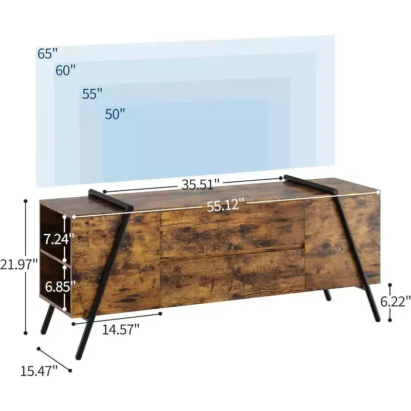 Mobile TV Rovere/Marrone con 2 Cassetti e Ripiano Regolabile, Gambe a U, Adatto a TV da 47"–55", Montaggio a 1 Persona