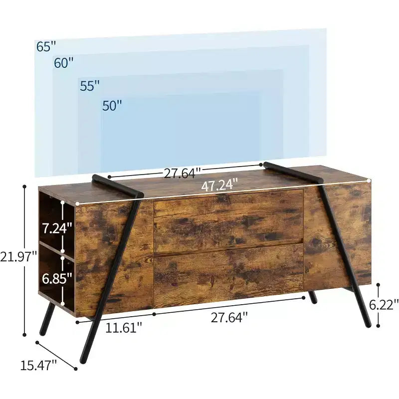 Mobile TV Rovere/Marrone con 2 Cassetti e Ripiano Regolabile, Gambe a U, Adatto a TV da 47"–55", Montaggio a 1 Persona