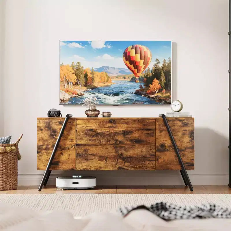 Mobile TV Rovere/Marrone con 2 Cassetti e Ripiano Regolabile, Gambe a U, Adatto a TV da 47"–55", Montaggio a 1 Persona
