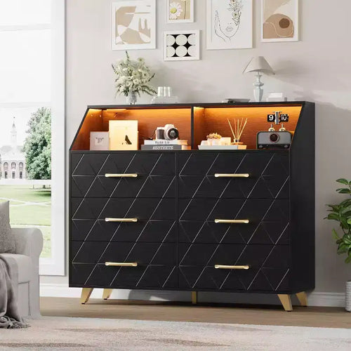 6-Drawer Dresser with Charging Station - Freestanding Storage Cabinet for Bedroom Living Room