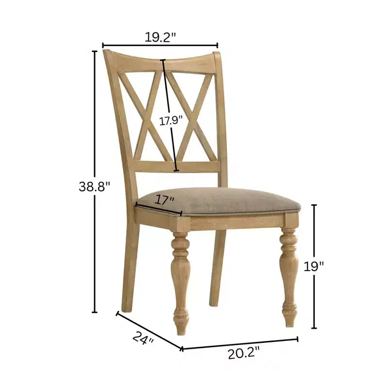 Sedia da pranzo in rovere chiaro con schienale a croce, imbottita beige, set da 2